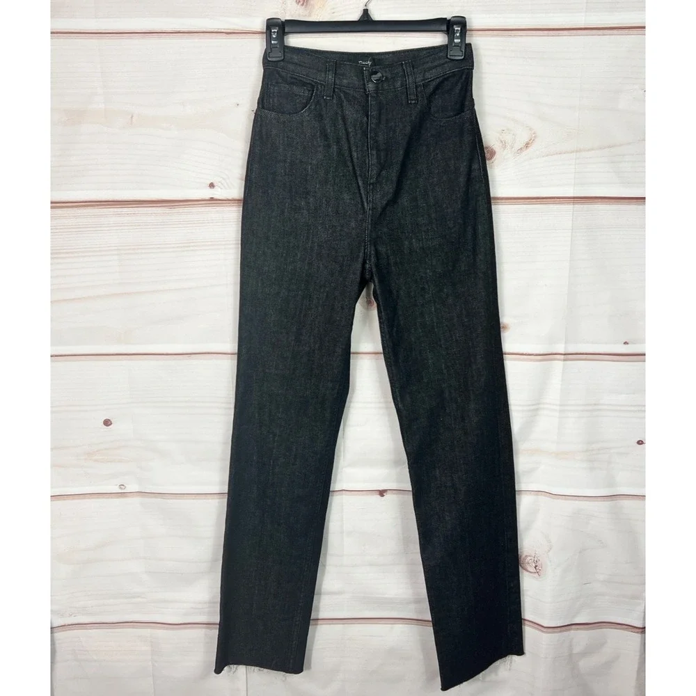 Theory‎ Jeans Womens 24 Black Straight Leg Denim Raw Hem High Rise 5 Pocket